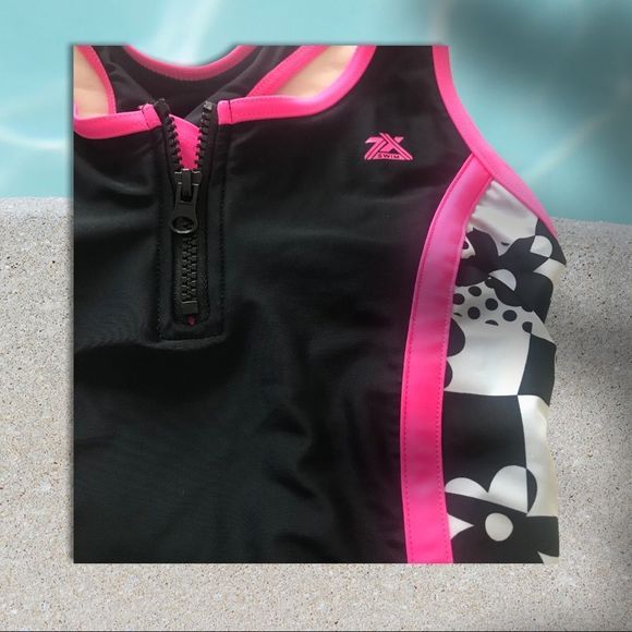 ZEROXPOSUR One Piece Swimsuit Jungle Kitten Black/Pink/White Girls 14 - Picture 2 of 6